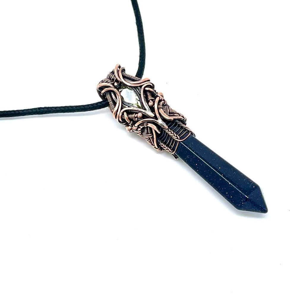 Blue Goldstone Natural clear Quartz Crystal point handmade